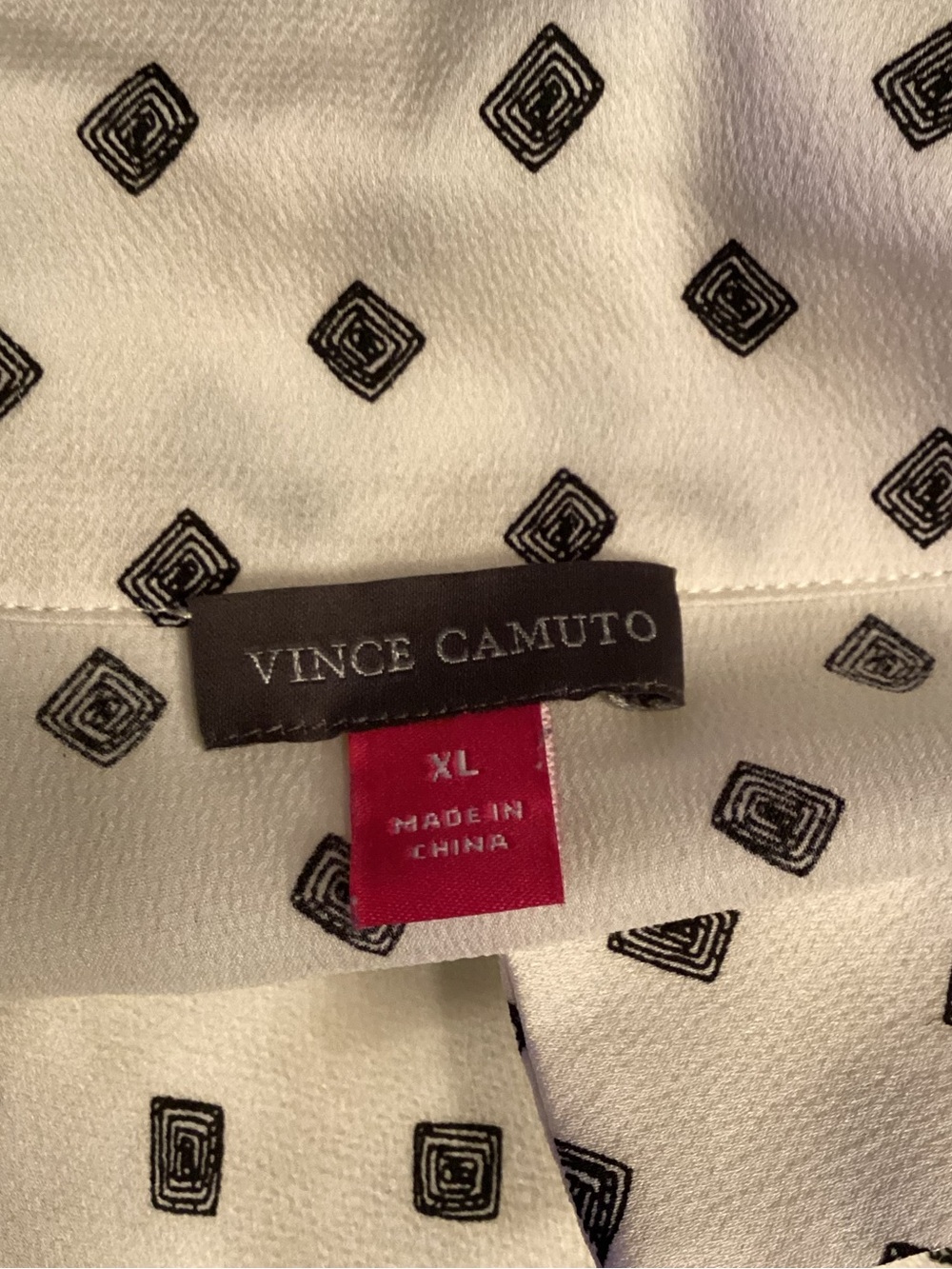 Vince Camuto Cream Satin Blouse with Black Diamond Print - Picture 8 of 8